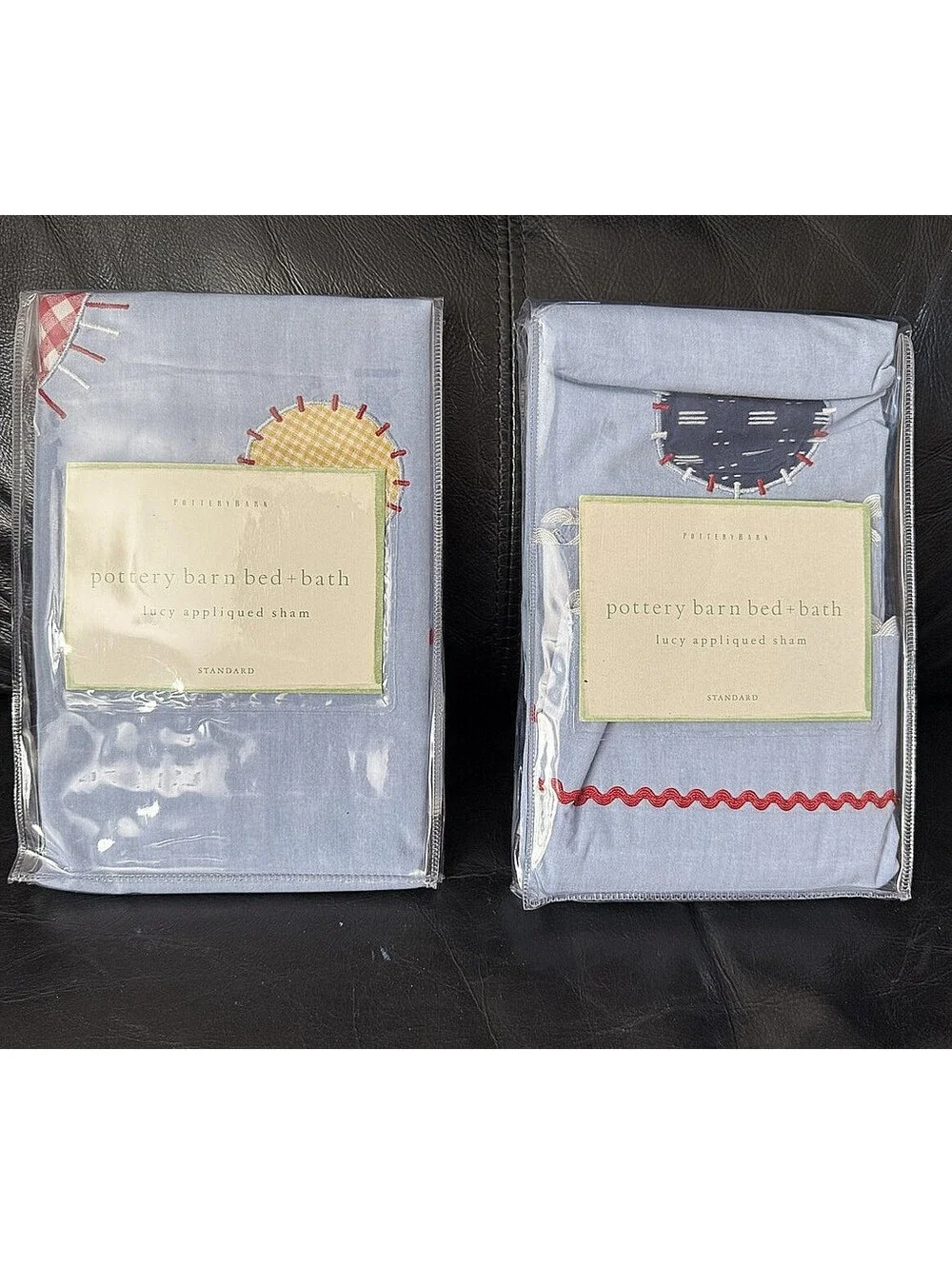 Pottery Barn Bed Bath Lucy Cotton Blue Multi Appliquéd STANDARD Sham Set 2pc